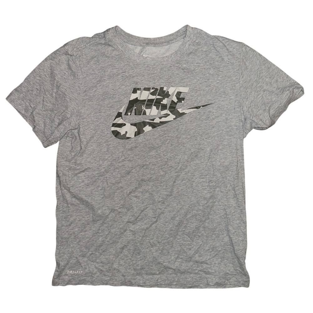 Nike Dri-FIT Graphic T-Shirt Mens Small Heather Grey Camo Futura Logo Tee